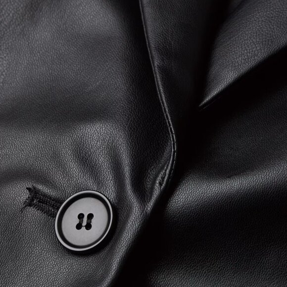 H&M Black Faux Leather Single Button Crop Blazer Jacket Minimalist Short Boxy XS - Picture 5 of 9